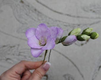 Wedding hair pin Bridal flowers hairpin Lilac freesia hair accessories Lilac flowers Prom hair accessories lilac wedding Prom purple