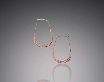 Copper Teardrop Hoop Earrings // Long Hipster Hoops Earrings