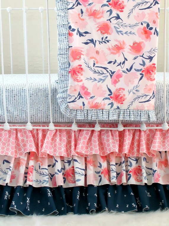 watercolor floral crib bedding pink and navy baby bedding watercolor floral crib bedding pink and navy baby bedding