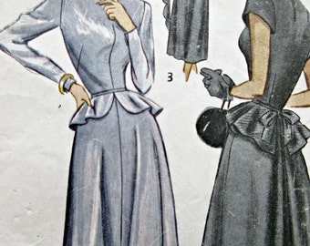 Vintage Simplicity 2590 Sewing Pattern, 1940s Dress Pattern, Bust 32, Peplum Dress, Full Skirt Dress, 1940s Sewing Pattern, Forties Dress