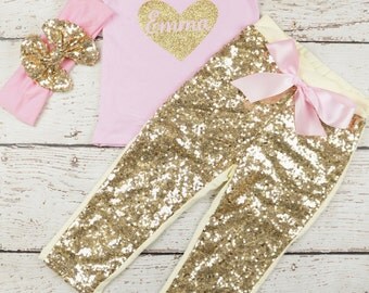 toddler Valentines Day Outfit, Baby Girl Valentines Outfit, Newborn Valentines Outfit, Baby's Valentines, toddler birthday pink and gold