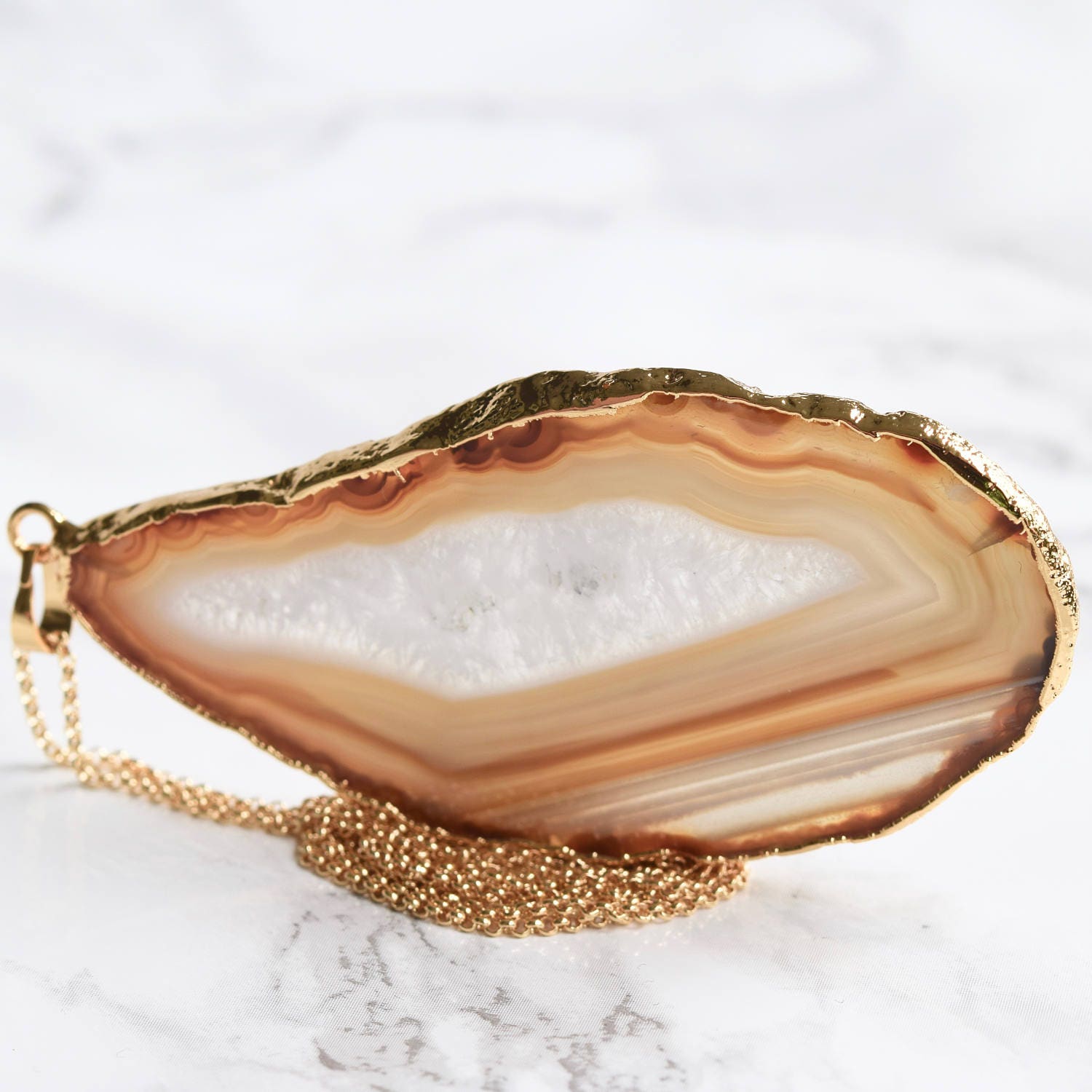 Agate Slice Necklace, Long Gold Necklace, Amber and Gold Pendant Necklace, Gold Layering Necklace, Golden Agate, Amber Agate, One Of A Kind