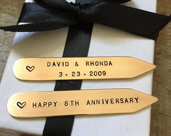 Anniversary Collar Stays, 7th 8th Anniversary Collar Stays, Eight Year Anniversary, Seven Year Anniversary, Bronze Gift, Copper Gift
