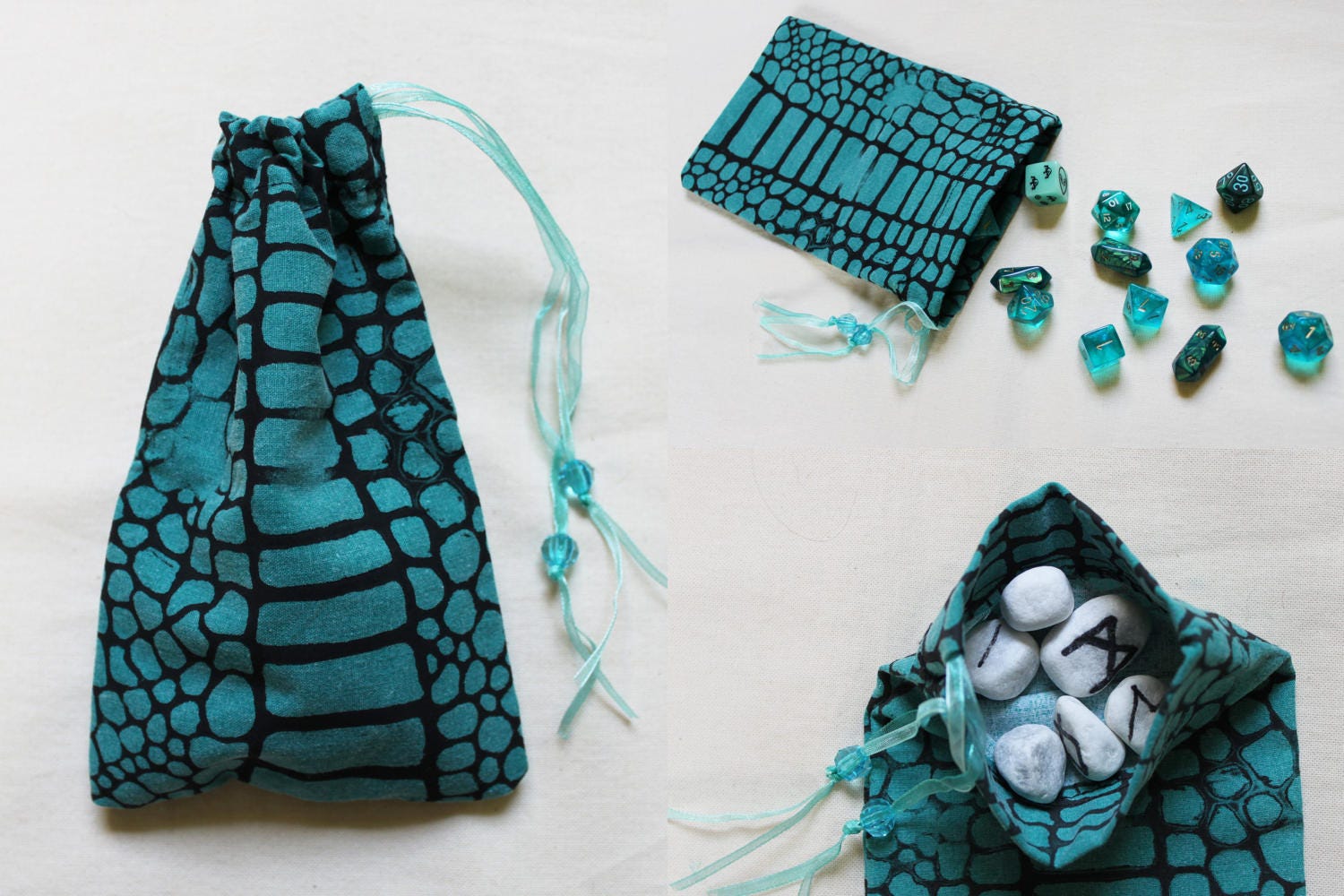 SALE Reptile Skin Pouch Hand Printed Crocodile Skin Blue