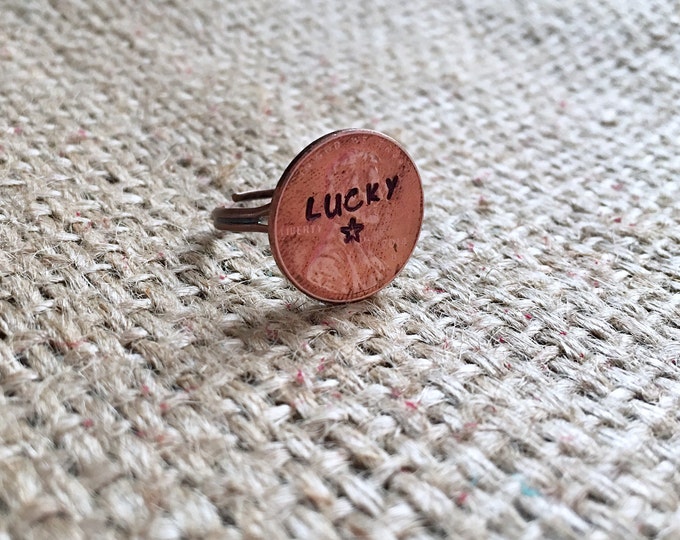 Lucky Penny Ring, Stamped Coin Ring, Stamped Penny Ring, Custom Penny Ring, Custom Stamped Ring, Gifts for Mom, Stamped Coin Ring