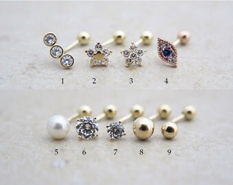 Piercing/14K solid gold earring/Rook piercing/Daith piercing/Snug piercing/Helix piercing/Cartilage earring/Curved barbell/Earring/Tragus