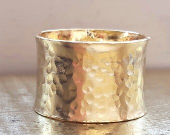 14K Gold Wide Band Ring, Bridal Jewelry, Statement Ring, Wedding Ring, Engagement Unisex Ring, Textured Ring, Gold Jewelry, VenexiaJewelry