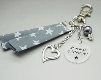 porte clé liberty cabochon "Marraine qui déchire" coeur personnalisable