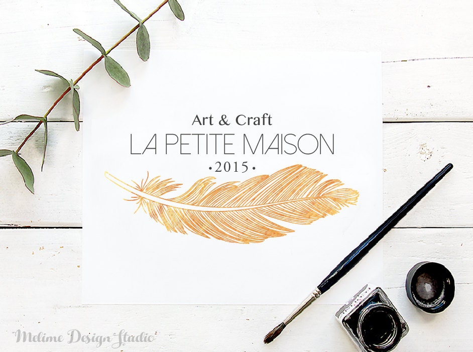 Feather Logo Design Pre-made Logo Gold Feather Logo for your