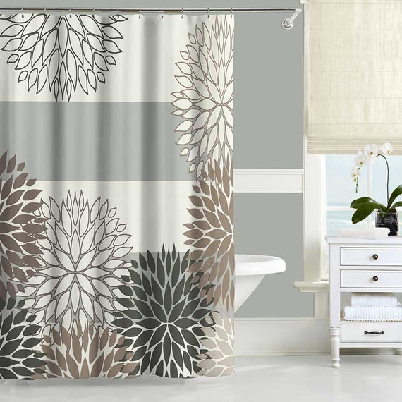 Dahlia Shower Curtain Neutral Green Gray Beige White Floral