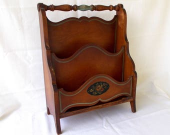 Vintage Wooden Magazine Holder Rack, Victorian Style