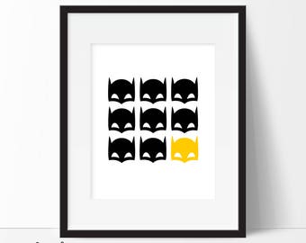 Batman Mask Print, Batman Printable, Batman Art, Nursery Decor, Superhero Wall Art, Boys Room Decor, Superhero Art, Instant Download