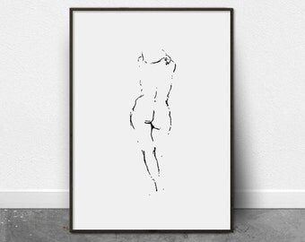 Female Figure Drawing, Minimalist Art, Printable Art, Nude Sketch, Monochrome, Nude Illustration, Scandinavian Modern, Modern Minimalist