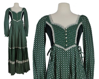 Vintage Dress, 1970s Dress, Boho Dress, Gunne Sax Vintage Dress, Prairie Dress, Green Prairie Dress, Maxi Dress, Festival Dress, Size Small