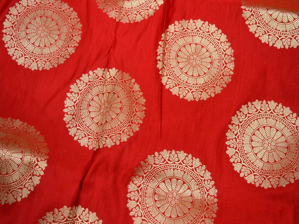 Indian Fabric Red Silk Brocade Fabric by the Yard Banarasi