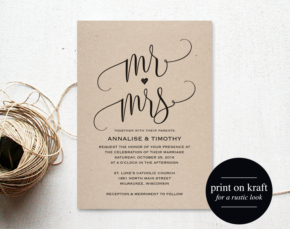 Wedding Invitation Template Mr and Mrs Wedding Invitation