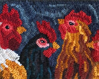 Rug hooking pattern - chickens - Rooster- primitive-