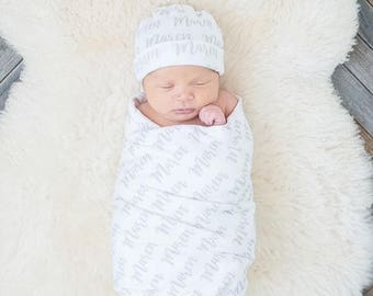 Baby Blanket Personalized Baby Blanket Name Baby Blanket Receiving Blanket Photography Prop Newborn Set Personalized Baby Hat Swaddle