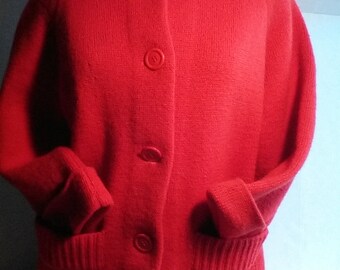 true red wool bright button up cardigan by LeRoy knitwear