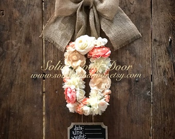 Custom Floral Letter Hospital Door Hanger, Flower Initial door hanger, Door Hanger, Nursey Decor, Peach Baby Shower Wreath, Baby Stat Hanger