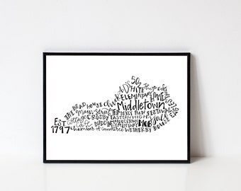 Hand lettered MIDDLETOWN Kentucky Word Art Print // 8x10