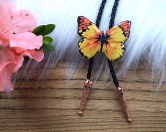 Yellow and Orange Butterfly Bolo Tie