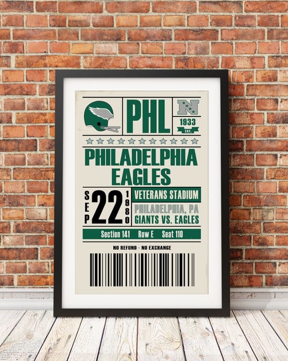 philadelphia eagles retro ticket print