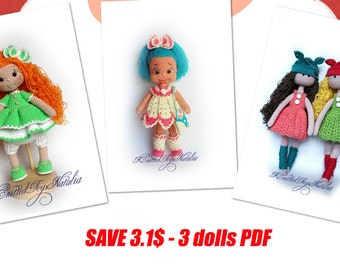 Crochet toy patterns 3in1 Set of crochet doll patterns Amigurumi crochet pattern PDF Crochet doll pattern Amigurumi doll pattern