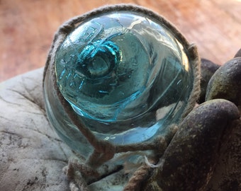 Japanese Glass Fishing Float with Maker's Mark in Original Net -- Authentic!