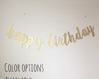 Gold Glitter Happy Birthday Banner Cursive Font-Birthday-Banner-Party Decorations