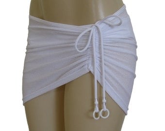 Beach cover up "Slidding", sheer drawstring skirt, short skirt, bikini cover-up, see-through cover ups.