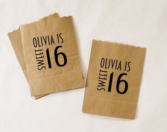 Birthday Party Favor Bags, Sweet 16 Treat Bags, Kraft Paper Bags, Candy Buffet, Popcorn Bags - Customized, Personalized