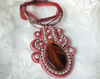 Mother gift for her Statement pendant Orange Pendant Brown Necklace Carnelian pendant Pink pendant Red necklace Gem gift Evening necklace