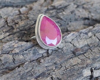 Natural Red Ruby Gemstone 925 Sterling Silver Ring Size 7, Handmade Artisan Ring Jewelry, July Birthstone Red Ruby Gemstone Ring 7