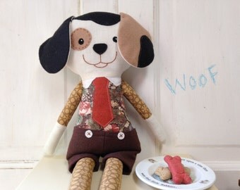 Stuffed Dog / Stuffed Boy Dog / Handmade Stuffed Animals / Handmade Rag Dolls / Plushies / Rag Dolls / Cloth Dog / Fabric Doll / Rag Doll