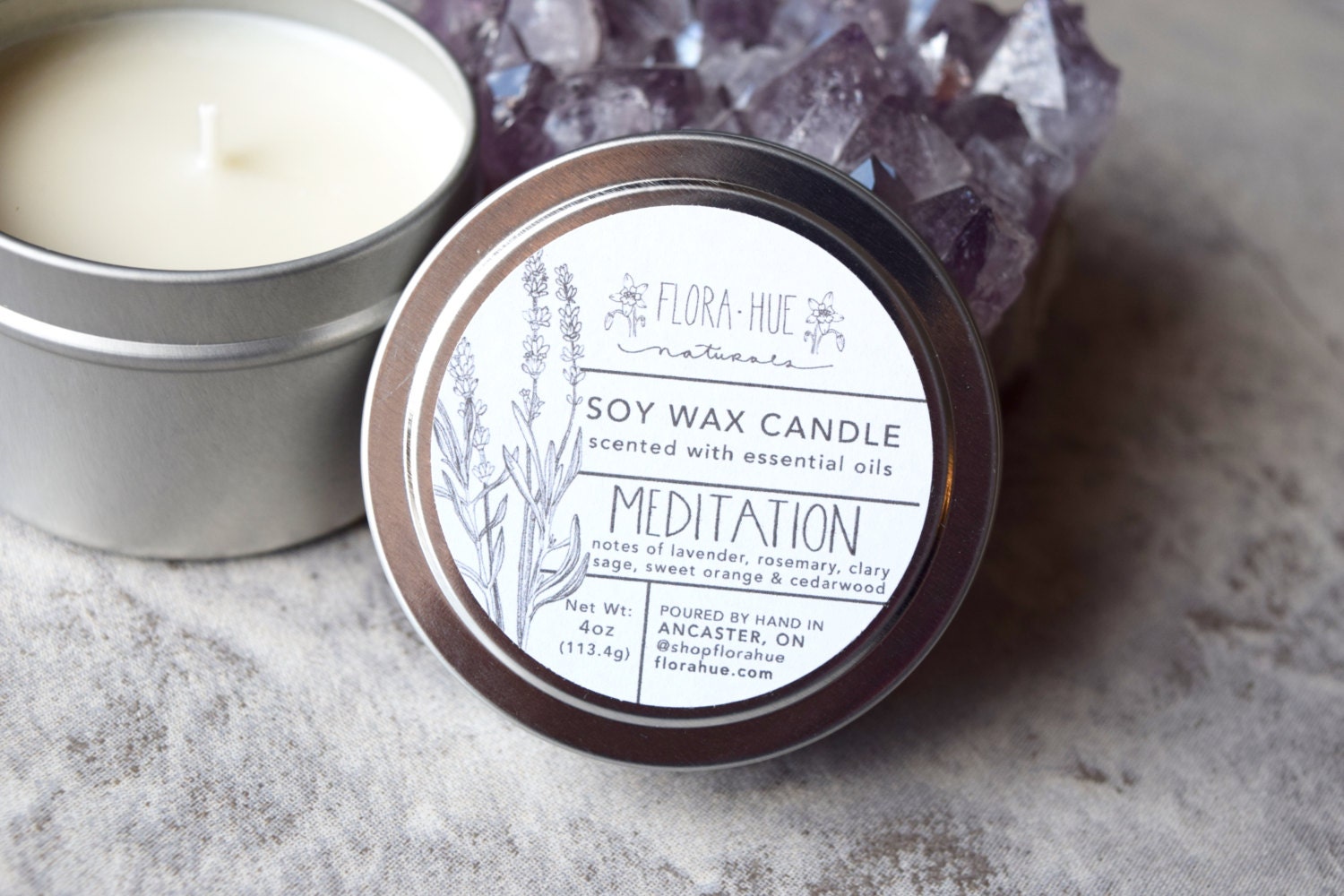 Meditation Soy Candle 4oz. Scented with 100 Pure Essential