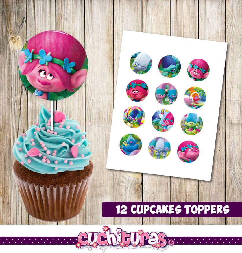 12 Trolls Cupcakes Toppers instant download Printable Trolls