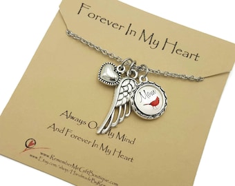 Sympathy Gift, Cardinal Necklace, Personalized Jewelry, Angel Wing Jewelry, Memorial Gift, Memorial Jewelry, In Memory of, Remembrance Gift
