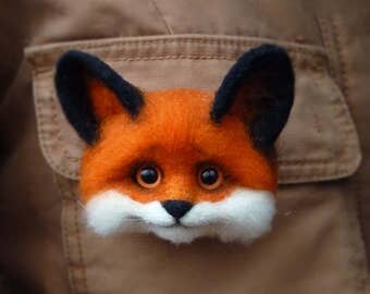 3D brooches Felt fox Animals brooch pins Felted brooch fox Brooches animals Fox animals 3D brooch Wool fox Beautiful brooch Cute fox 3D fox