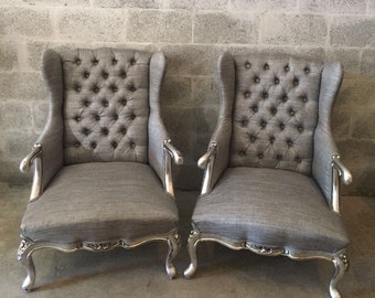 French Silver Chair Antique Furniture French Louis XVI Easy-Chairs Bergere Fauteuil Wingback Chair Tufted Chair Baroque Furniture Rococo