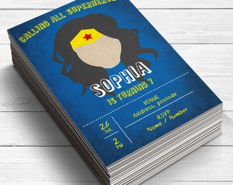 Wonder Woman Invitations, Wonder Woman Birthday Invitations, Girls Superhero Invitations, Wonder woman Party Supplies, Superhero Party