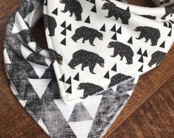 Bibdana Woodland Bandana bib boy gift Organic bandana bib organic bib Bear bandana bib organic Drool Bib Organic bamboo terry Bib Cotton kni