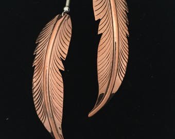 Native American Navajo Copper Feather Earrings