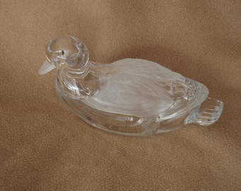 Vintage Glass Serving Dish; Vintage Glass Candy Dish; Duck Candy Dish