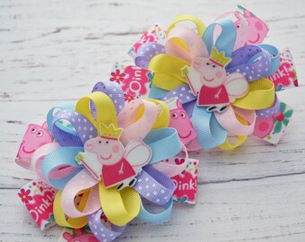 Peppa pig birthday gifts for her Peppa pig hair bows Peppa bow Peppa pig party favors for kids Headband baby Girl head bands For babies