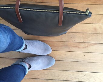 Gray Leather Bag // Large Leather Tote // Soft Leather Bag