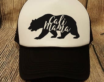 Mama Bear Trucker Hat, Black and White Trucker Hat, California Mom Hat, Cali Mama Hat, Trucker Snapback, Trucker Hat, Trendy Mama Bear Hat