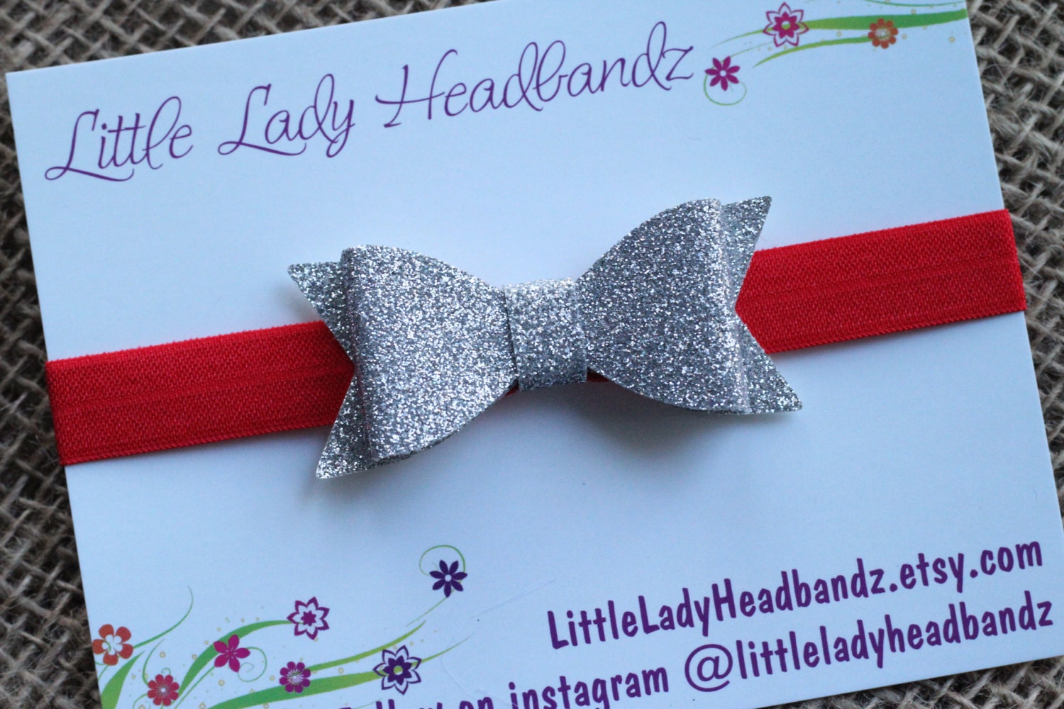 Red and silver headband baby headband silver glitter bow