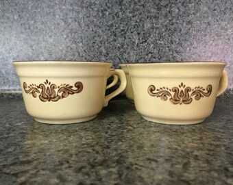 Set of 4 Vintage Pfaltzgraff Village 6-1 Stoneware Brown and Cream Tan Coffee Mugs