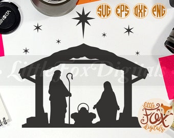 SVG NATIVITY SCENE Baby Christ Clipart Christmas Krippe Set Digital Illustration Scrapbook Art Props Printable